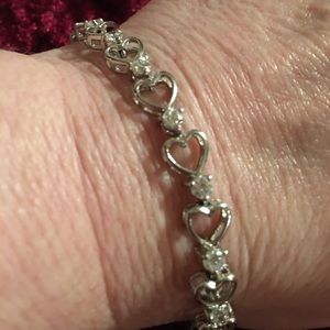Sterling Silver Open Heart CZ Tennis Bracelet 7”